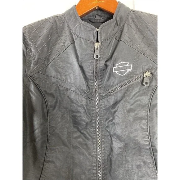 Harley Davidson Black Full Zip Riding Motorcycle Embroidered Jacket Womens S - Picture 2 of 9